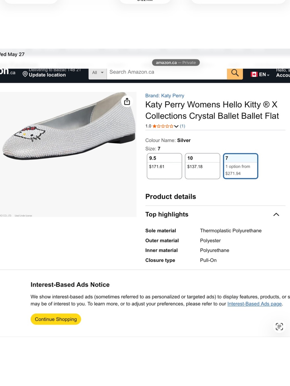 Katy Perry Collections Silver X Collections Crystal Hello Kitty Ballet Flats Sz6 - Picture 8 of 10